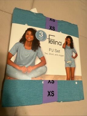 Felina Teal Dot 3-Piece PJ Set - Tee, Shorts & Jogger